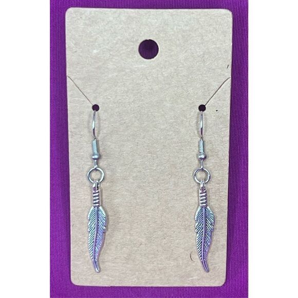Handmade Silver Dangly Feather Earrings - Picture 1 of 3